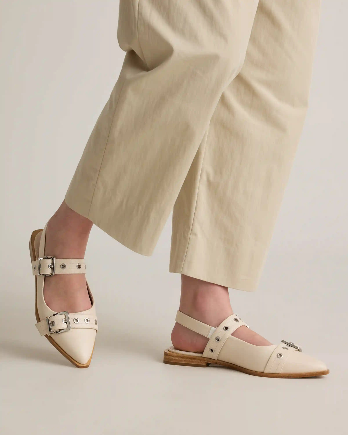 Italian Leather Bold Buckle Slingback Flat