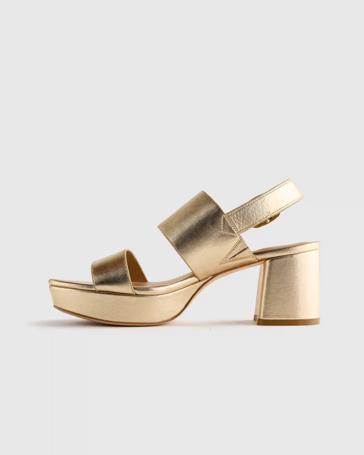 Italian Leather Double Band Block Heel Sandal