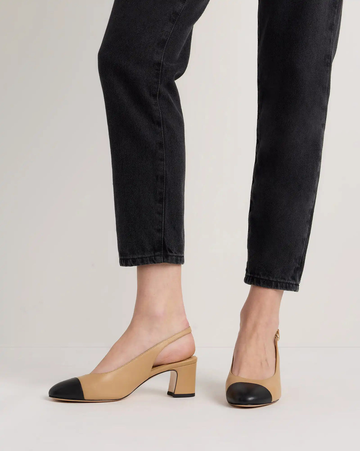 Italian Leather 65mm Cap Toe Slingback
