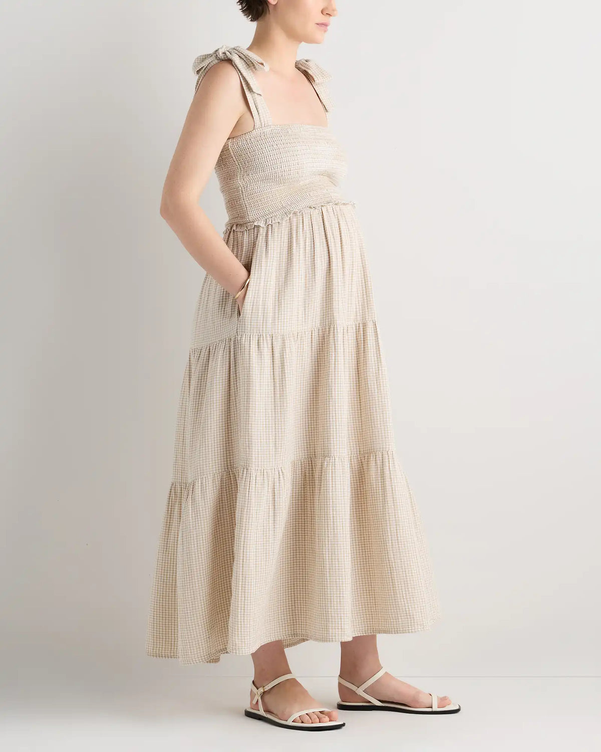 100% Organic Cotton Gauze Smocked Sleeveless Midi Dress