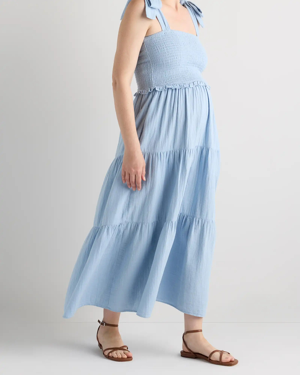 100% Organic Cotton Gauze Smocked Sleeveless Midi Dress