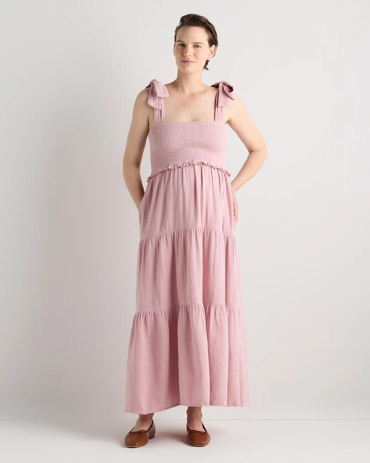 100% Organic Cotton Gauze Smocked Sleeveless Midi Dress