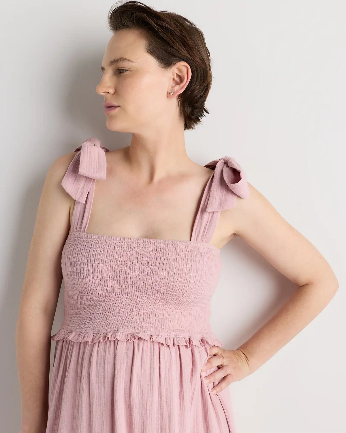 100% Organic Cotton Gauze Smocked Sleeveless Midi Dress