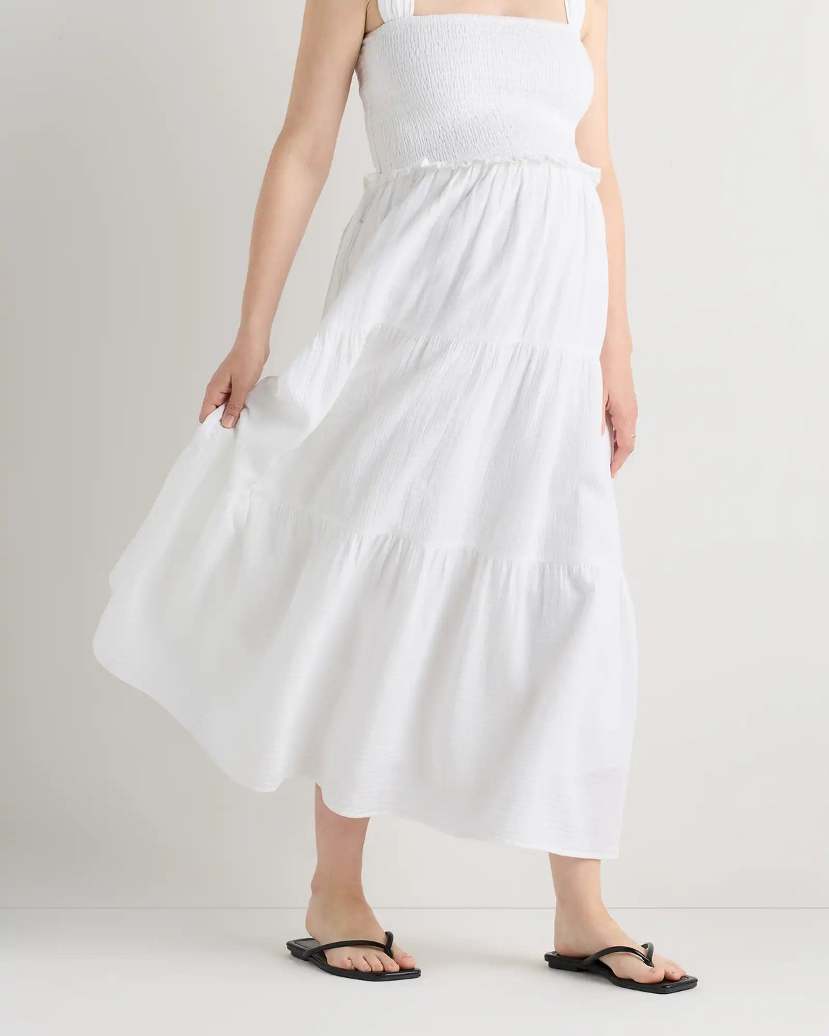 100% Organic Cotton Gauze Smocked Sleeveless Midi Dress