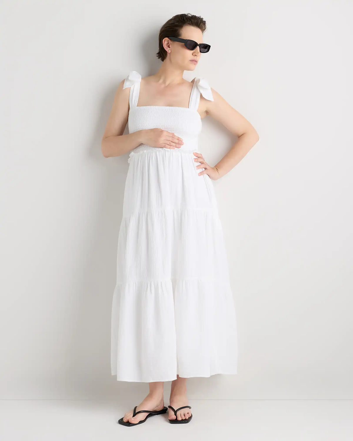 100% Organic Cotton Gauze Smocked Sleeveless Midi Dress