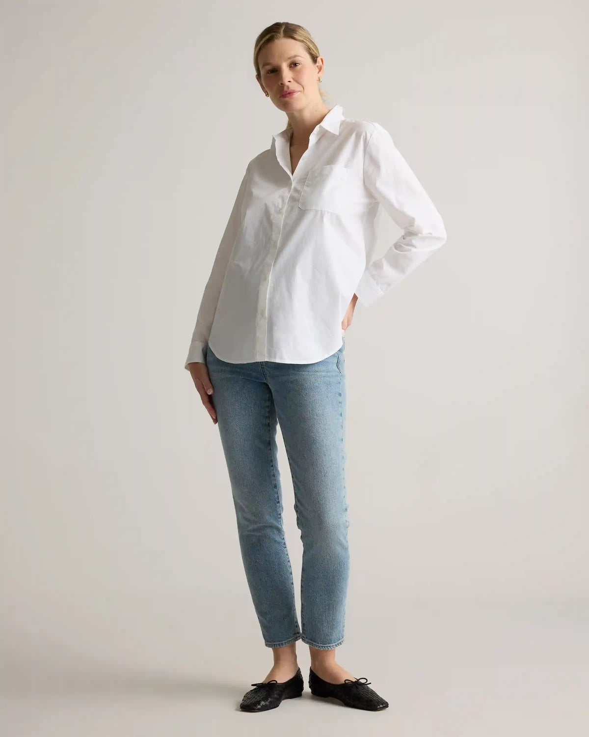100% Organic Cotton Poplin Maternity Long Sleeve Shirt