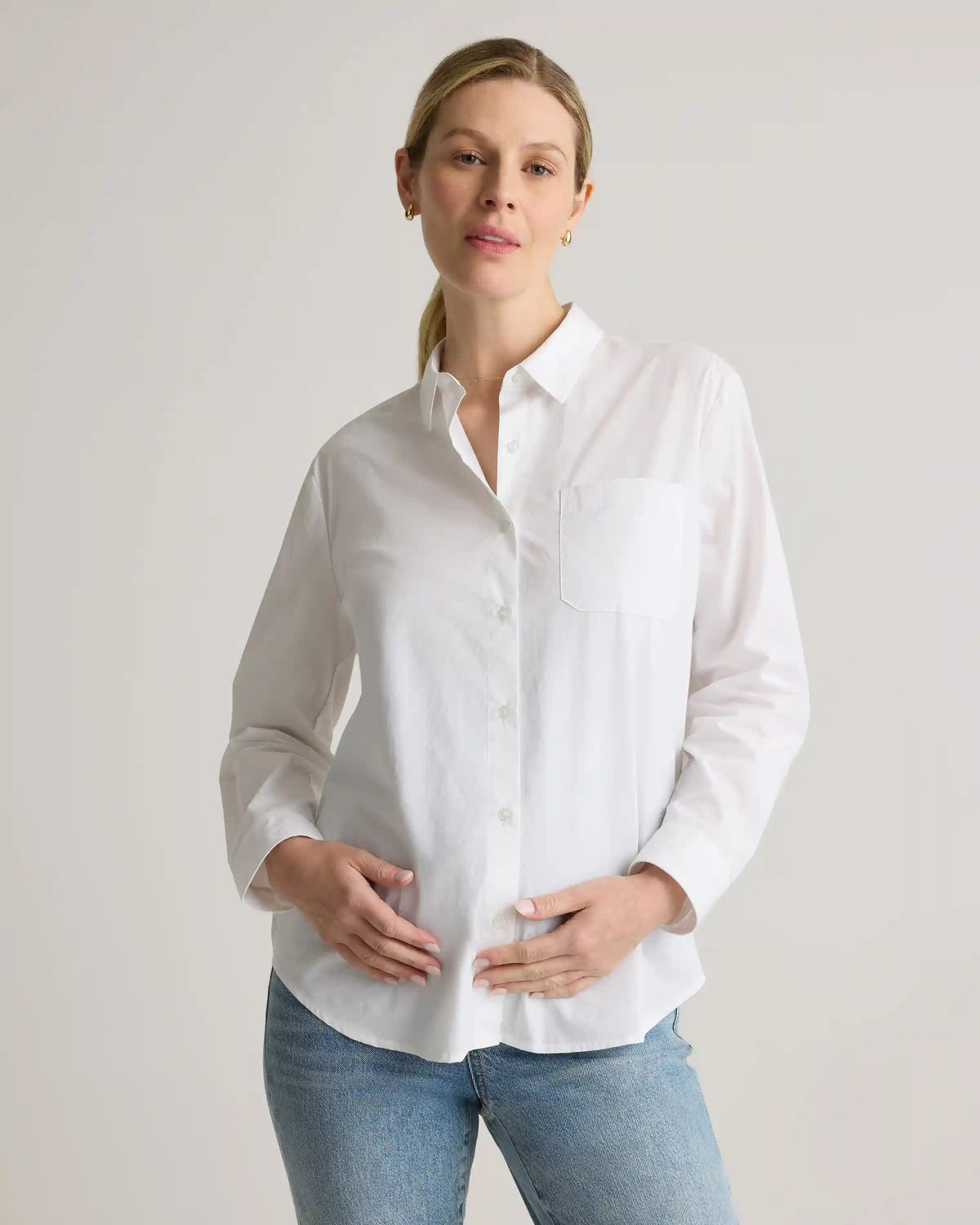 100% Organic Cotton Poplin Maternity Long Sleeve Shirt