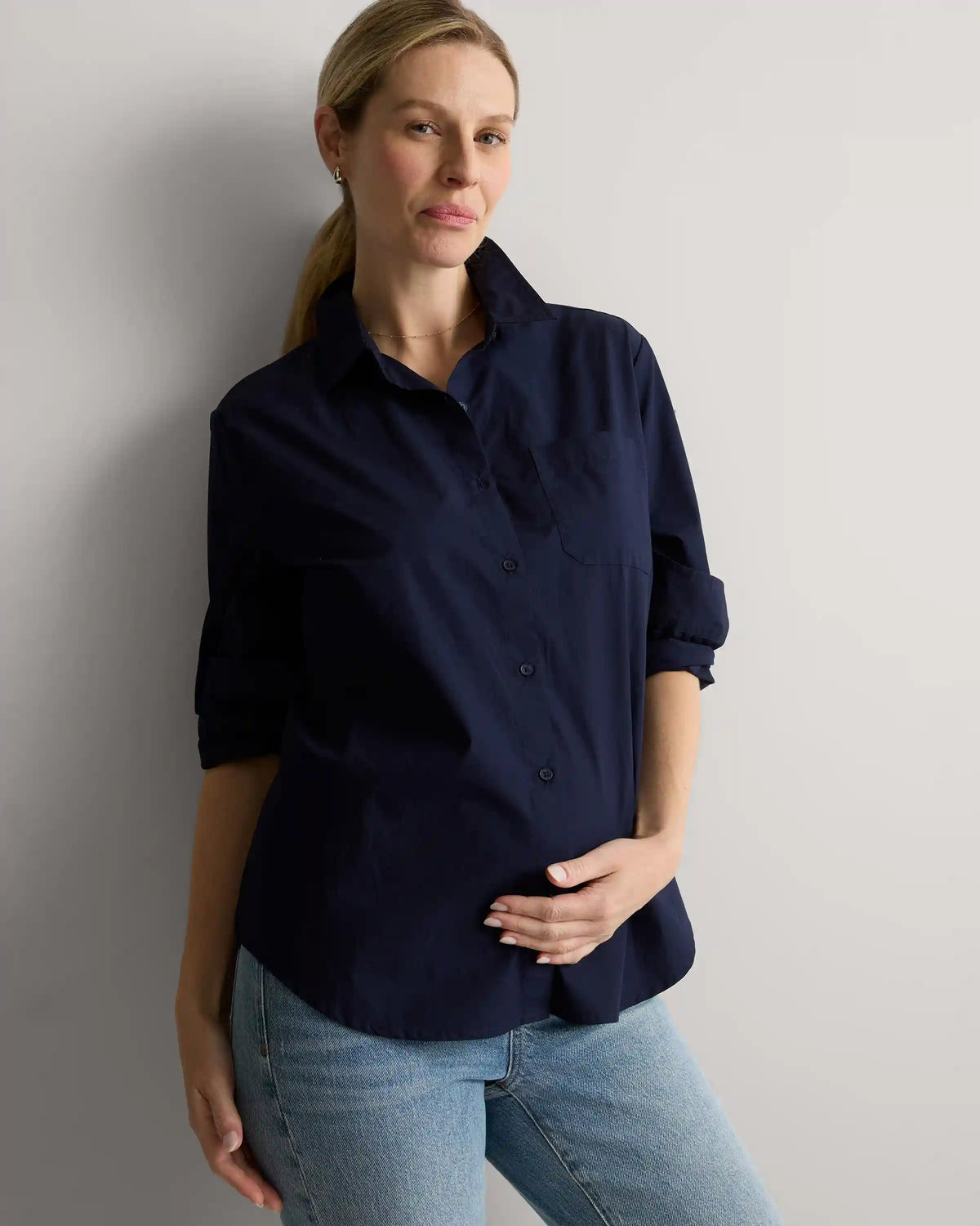 100% Organic Cotton Poplin Maternity Long Sleeve Shirt