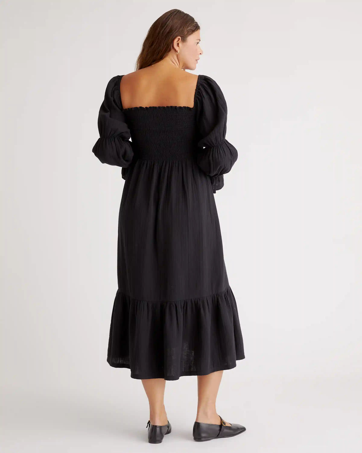 100% Organic Cotton Gauze Maternity Smocked Midi Dress