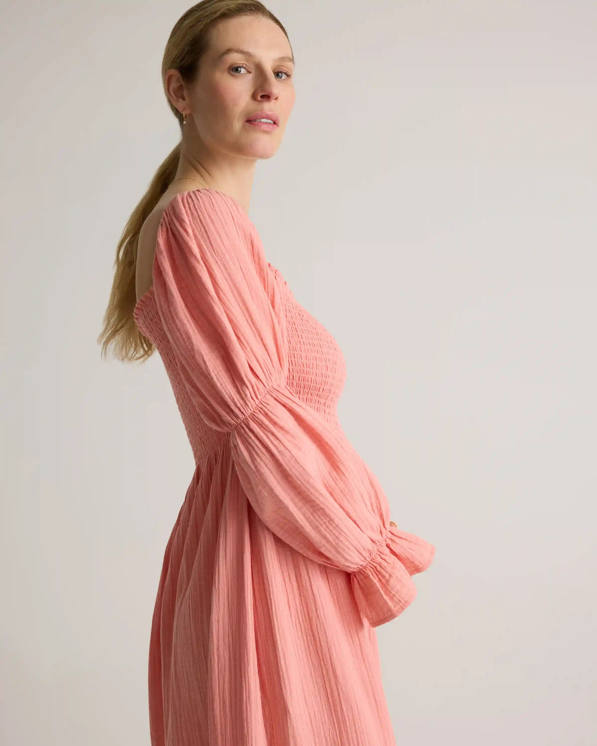 100% Organic Cotton Gauze Maternity Smocked Midi Dress
