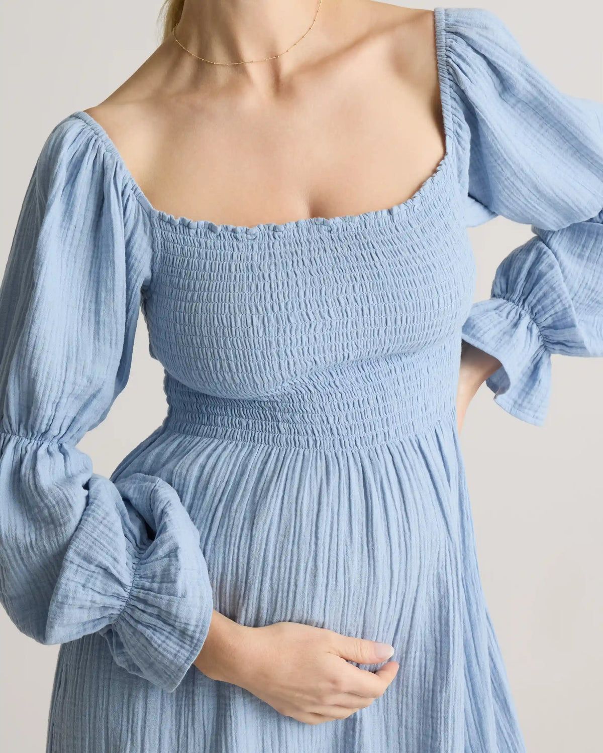 100% Organic Cotton Gauze Maternity Smocked Midi Dress