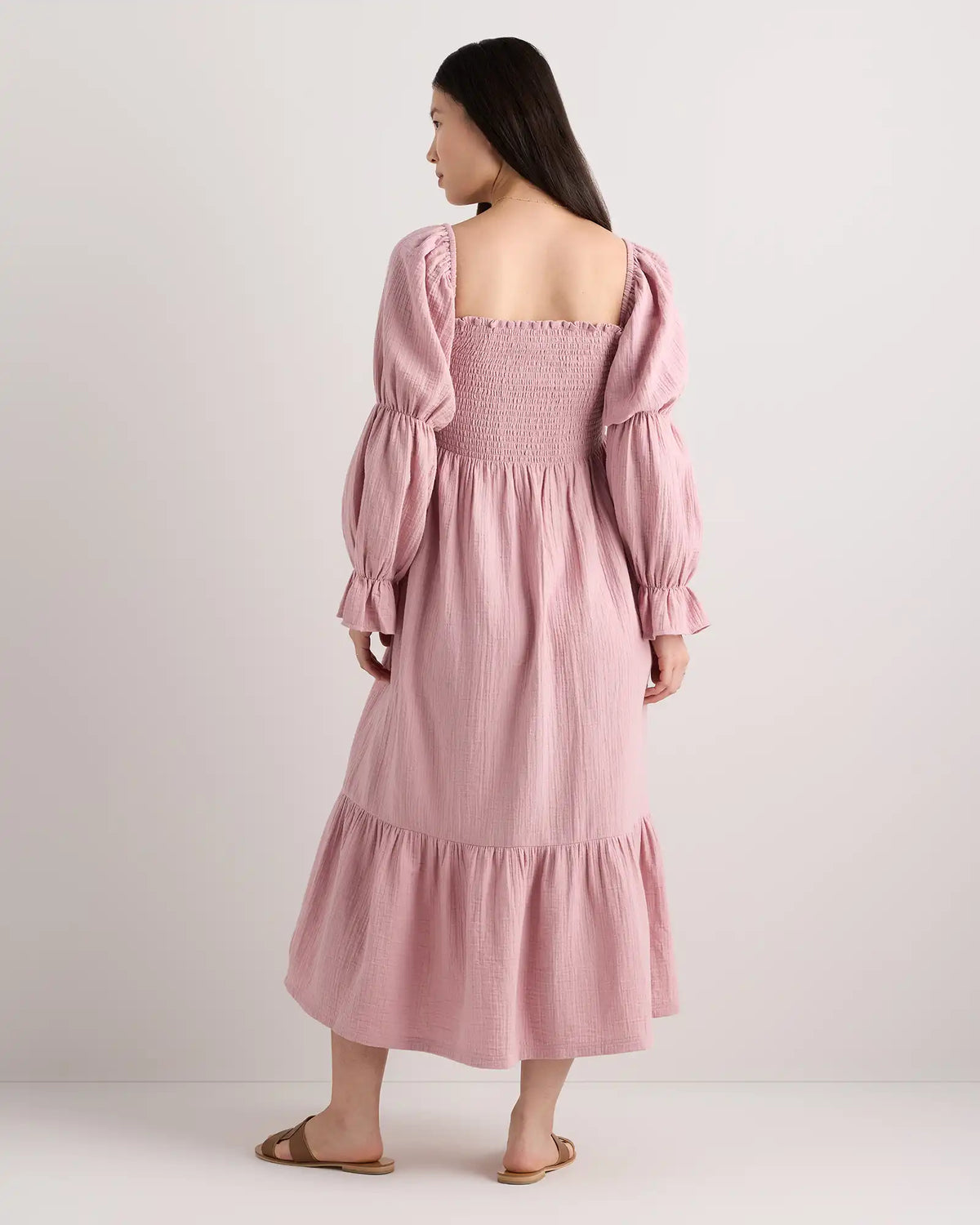 100% Organic Cotton Gauze Maternity Smocked Midi Dress