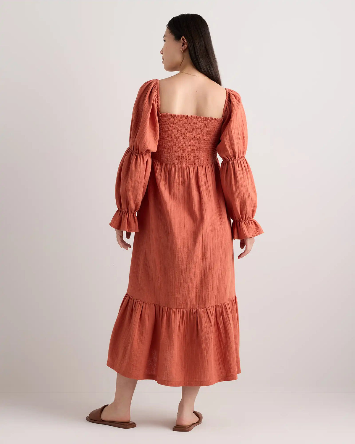 100% Organic Cotton Gauze Maternity Smocked Midi Dress