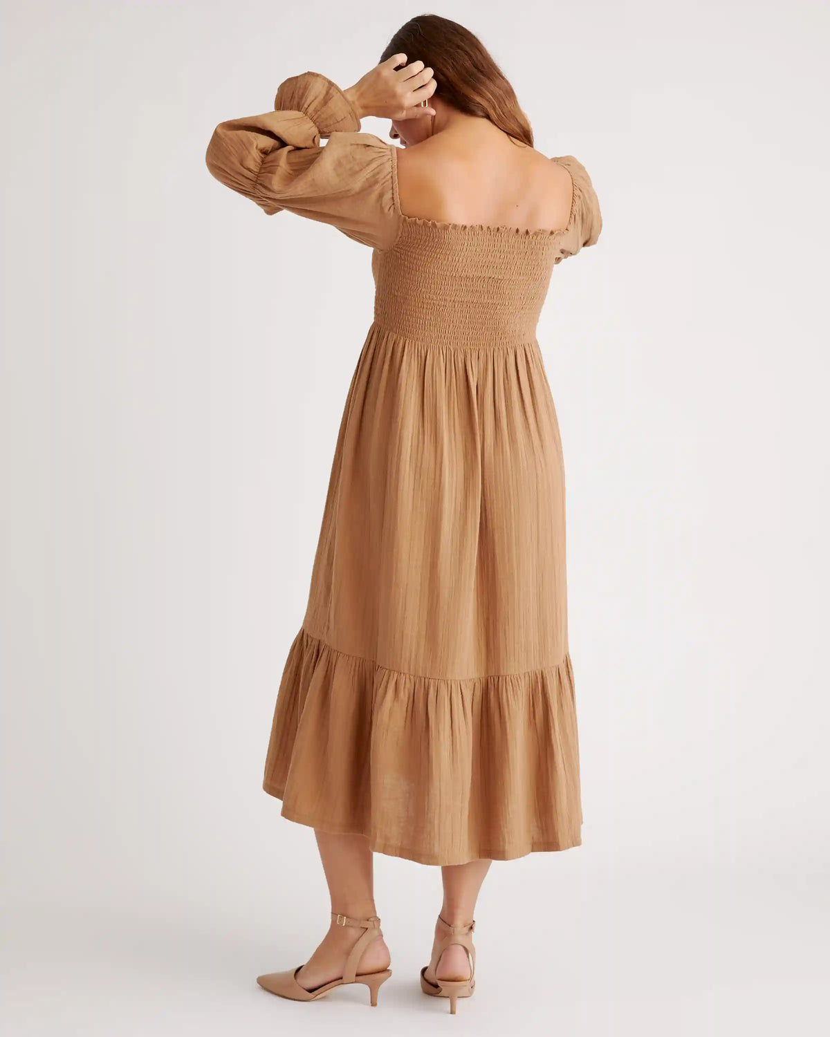 100% Organic Cotton Gauze Maternity Smocked Midi Dress