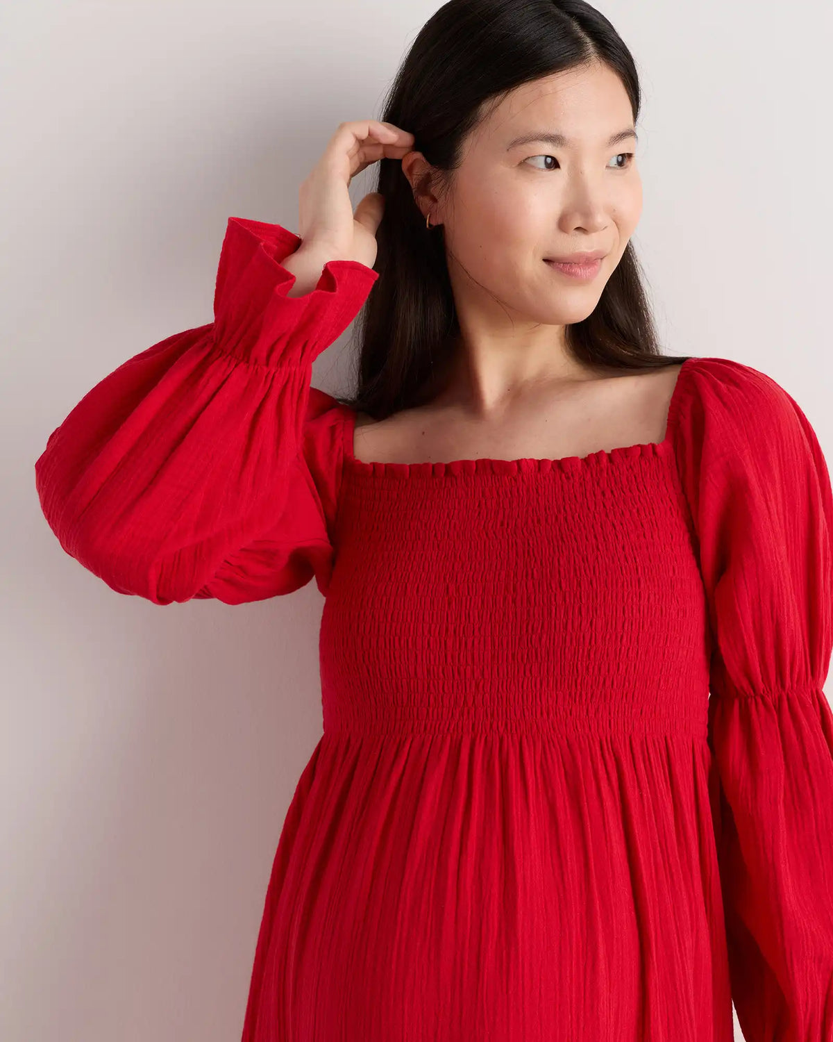 100% Organic Cotton Gauze Maternity Smocked Midi Dress