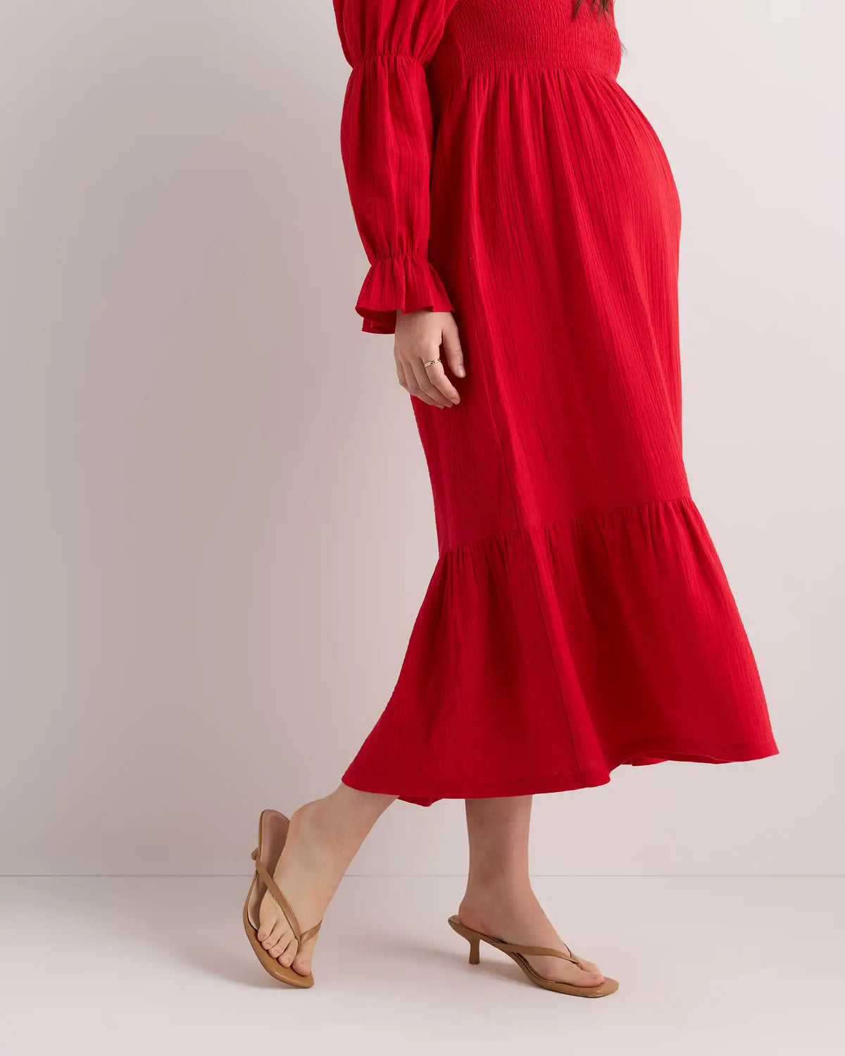 100% Organic Cotton Gauze Maternity Smocked Midi Dress