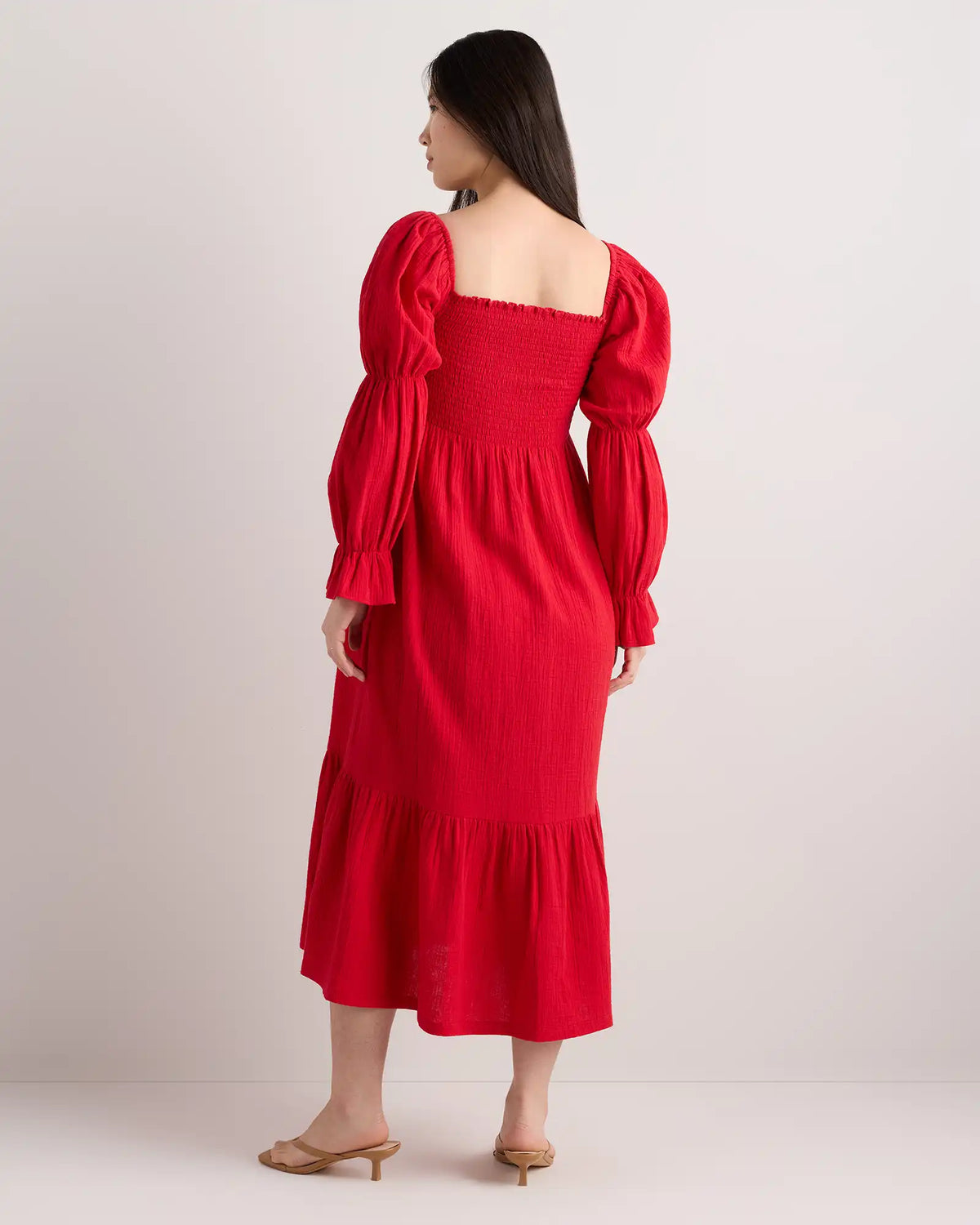 100% Organic Cotton Gauze Maternity Smocked Midi Dress