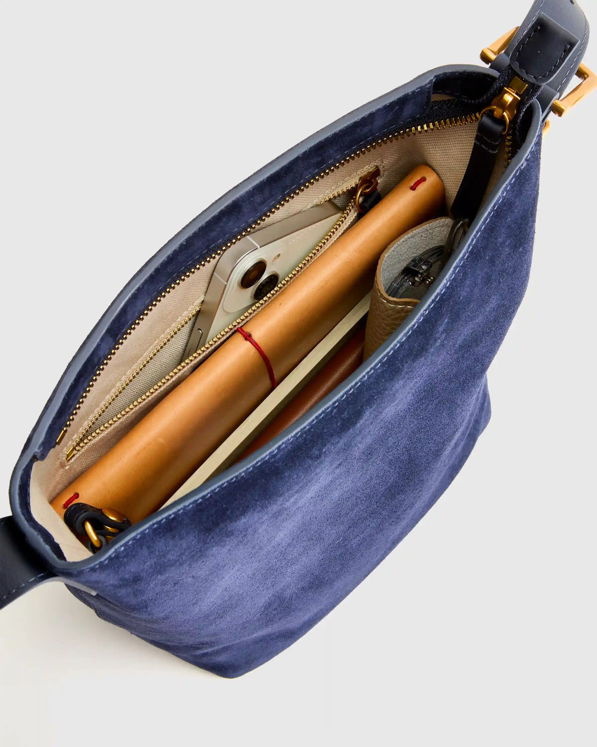 Italian Suede Bucket Crossbody