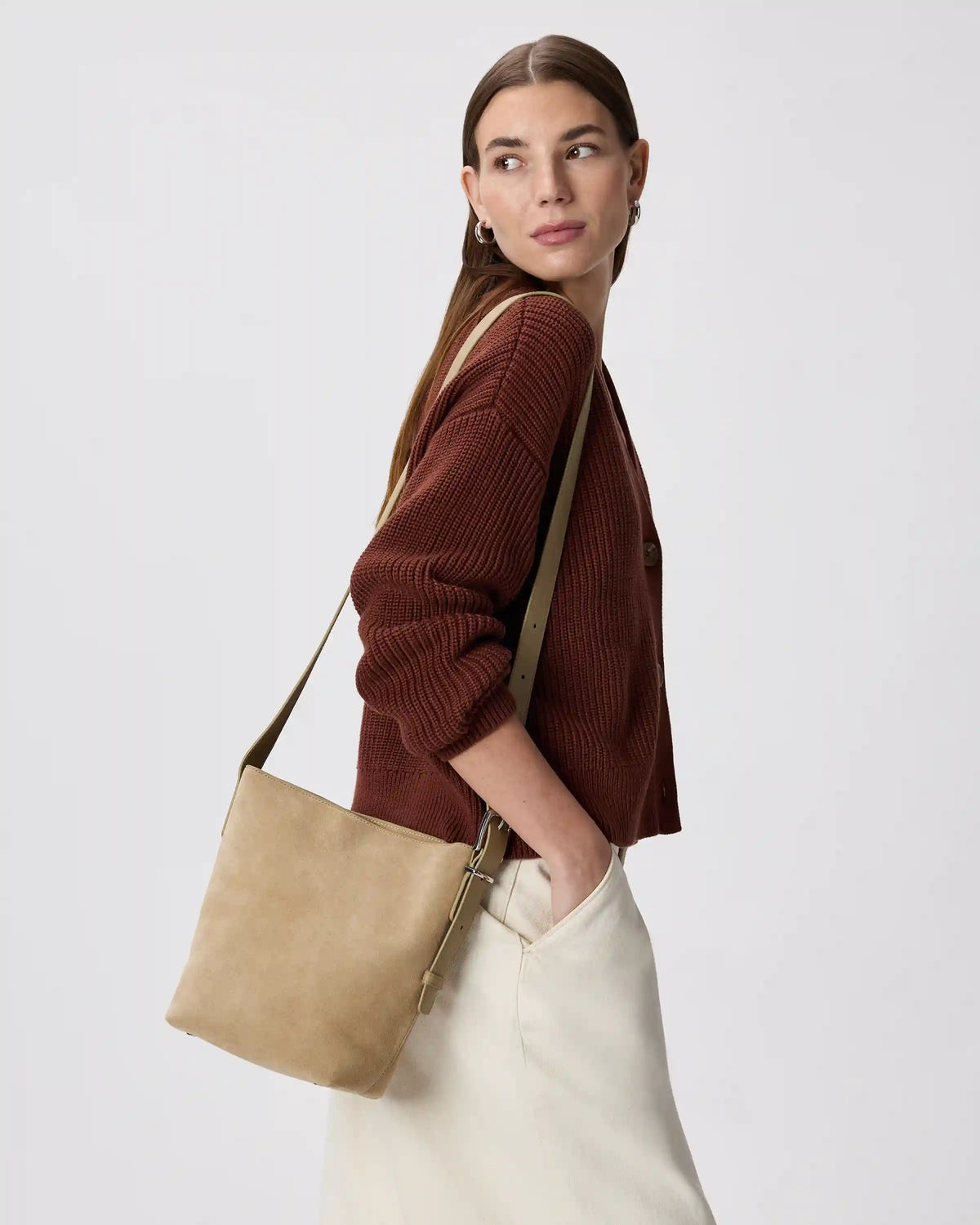 Italian Suede Bucket Crossbody