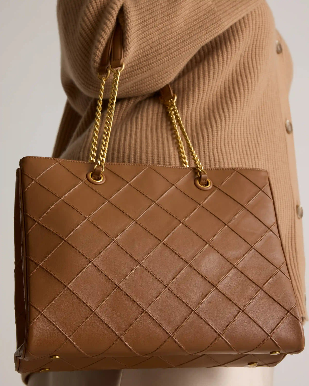 Italian Leather Diamond Stitch Tote