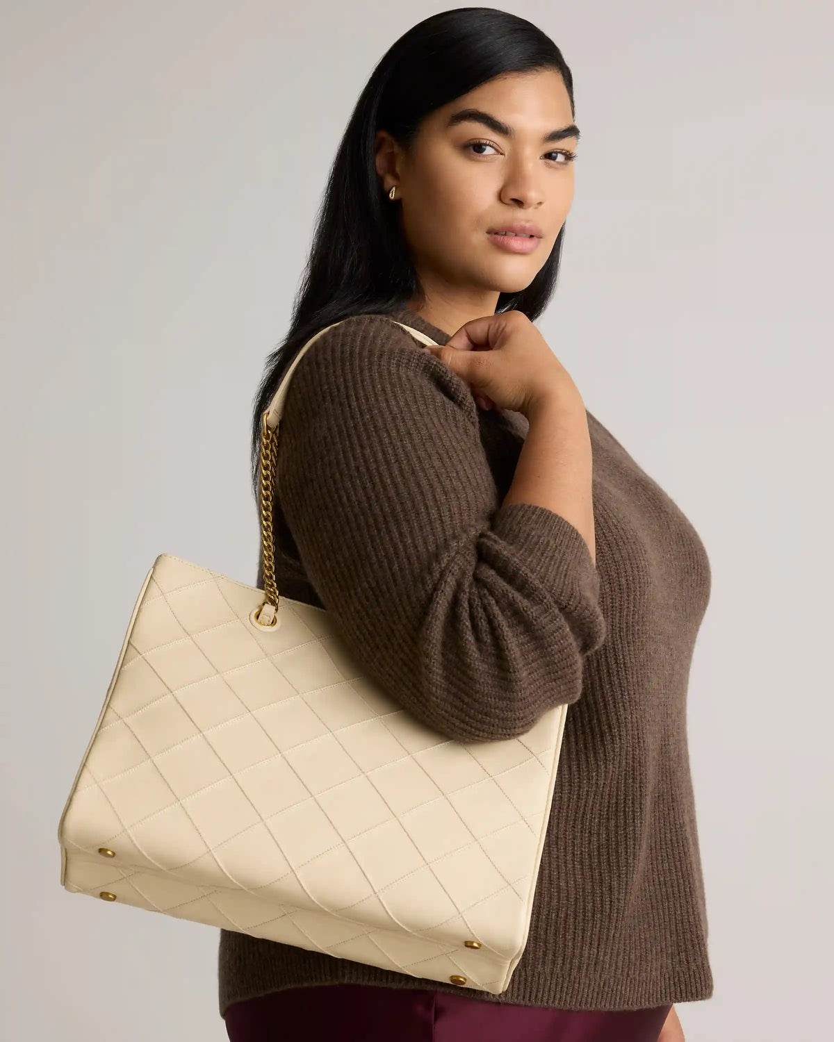 Italian Leather Diamond Stitch Tote