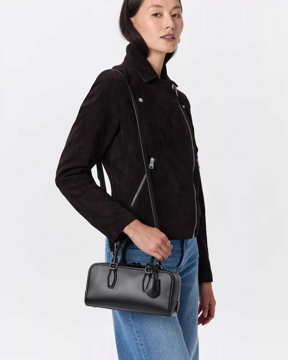 Italian Leather Mini Bowler Crossbody Satchel