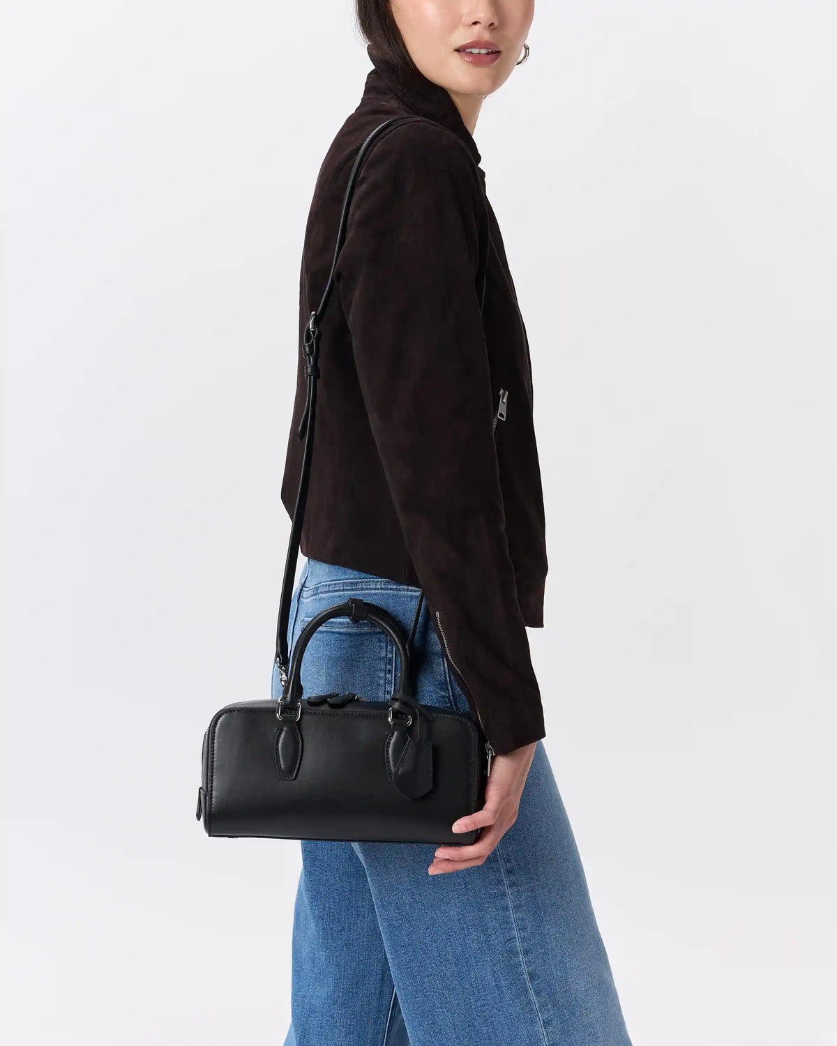 Italian Leather Mini Bowler Crossbody Satchel