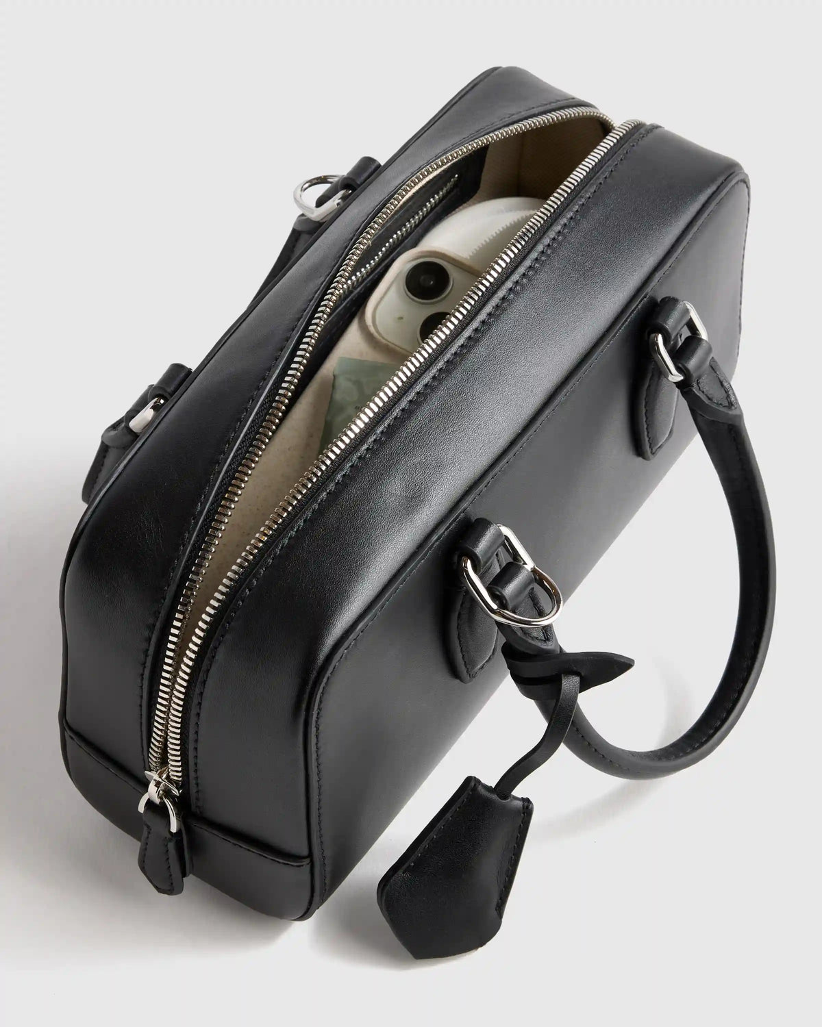 Italian Leather Mini Bowler Crossbody Satchel