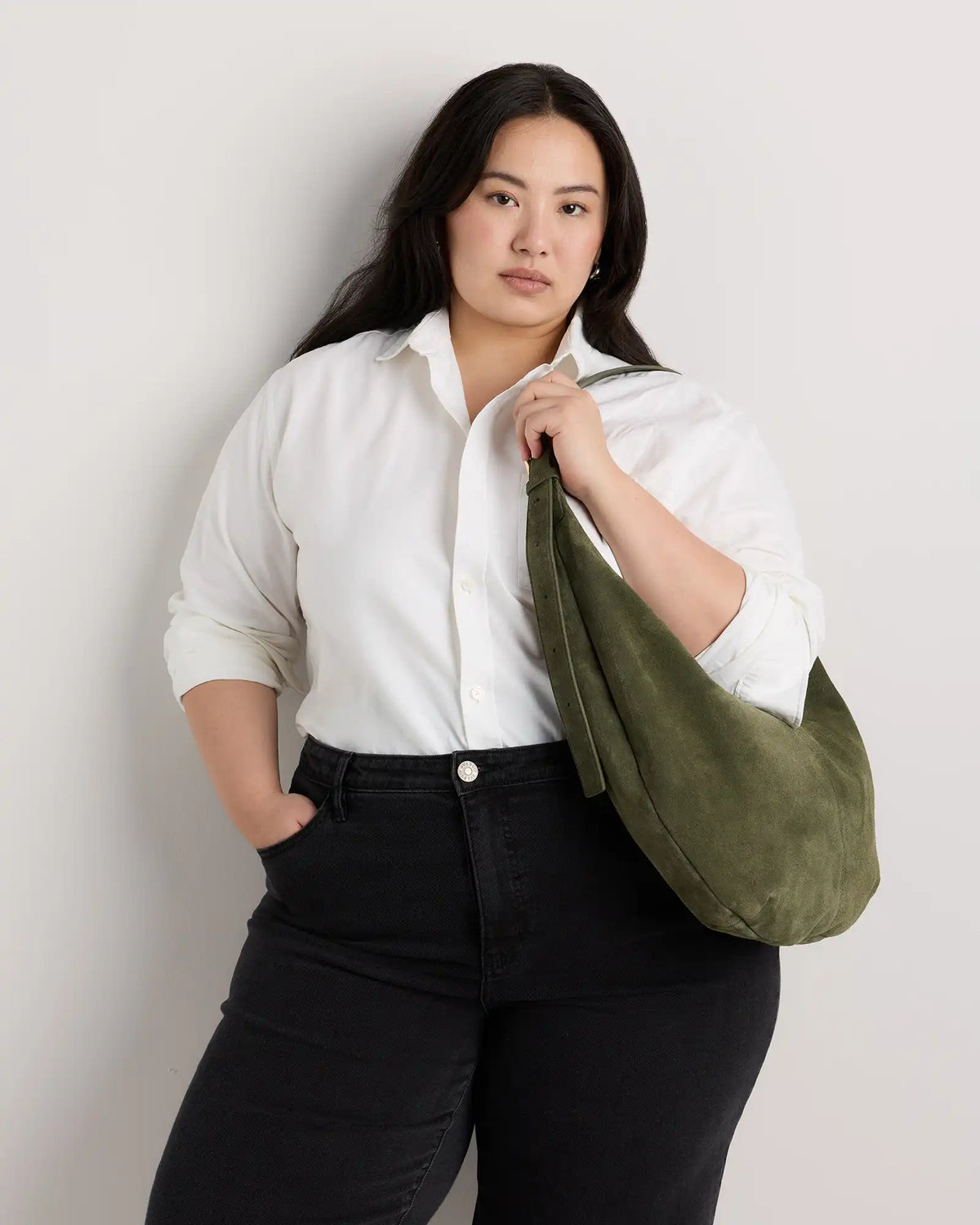 Italian Suede Crescent Shoulder Bag