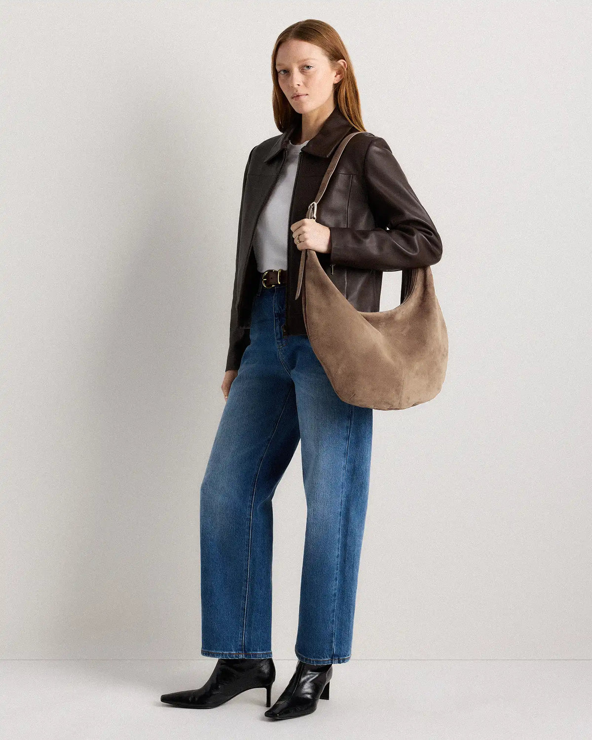 Italian Suede Crescent Shoulder Bag