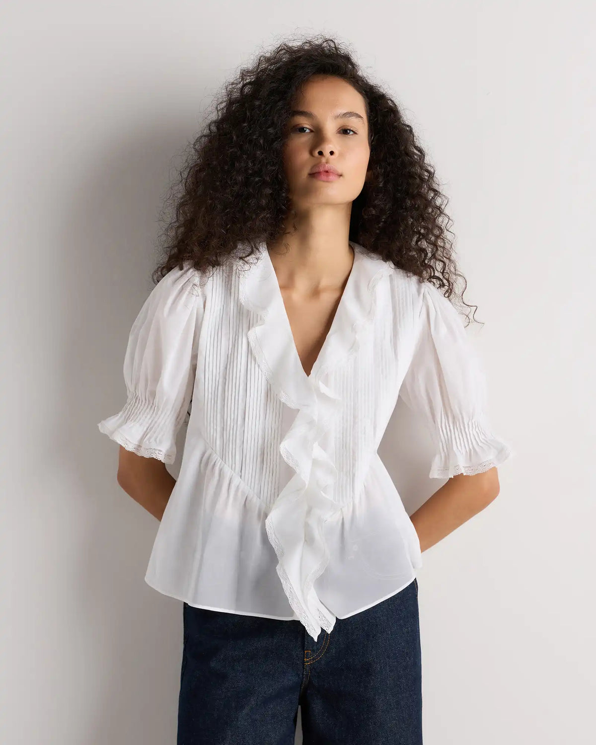 Organic Cotton Voile Short Sleeve Peasant Blouse