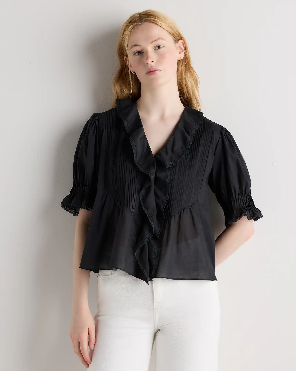 Organic Cotton Voile Short Sleeve Peasant Blouse