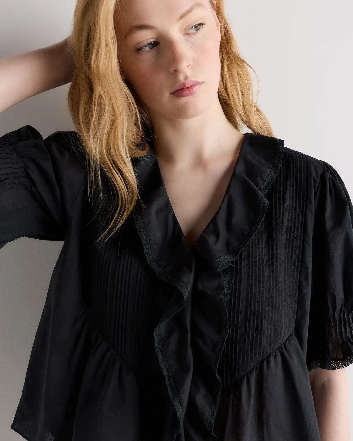 Organic Cotton Voile Short Sleeve Peasant Blouse