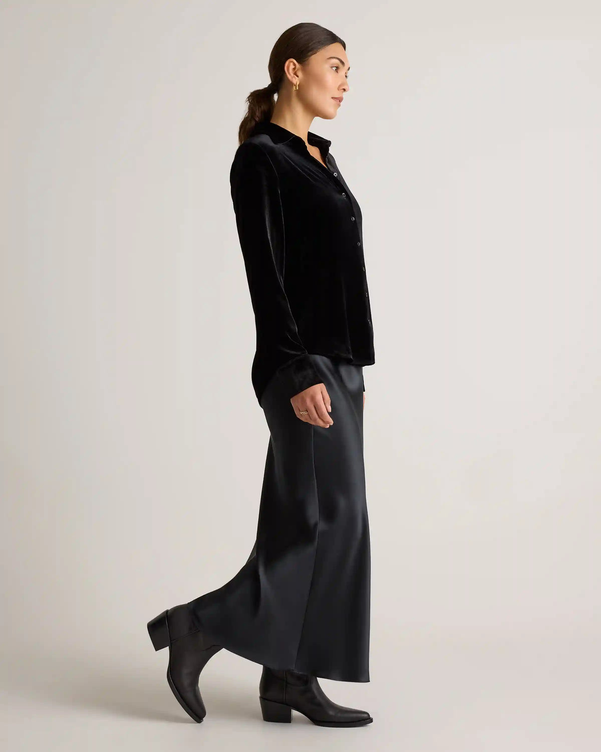 Stretch Silk Velvet Long Sleeve Shirt