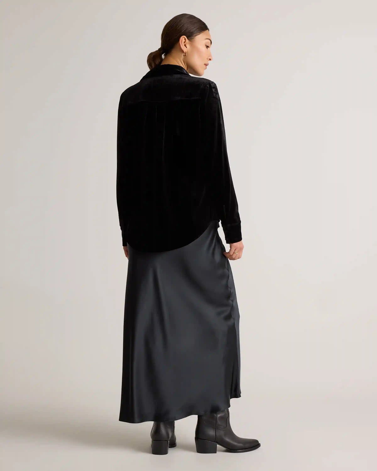 Stretch Silk Velvet Long Sleeve Shirt