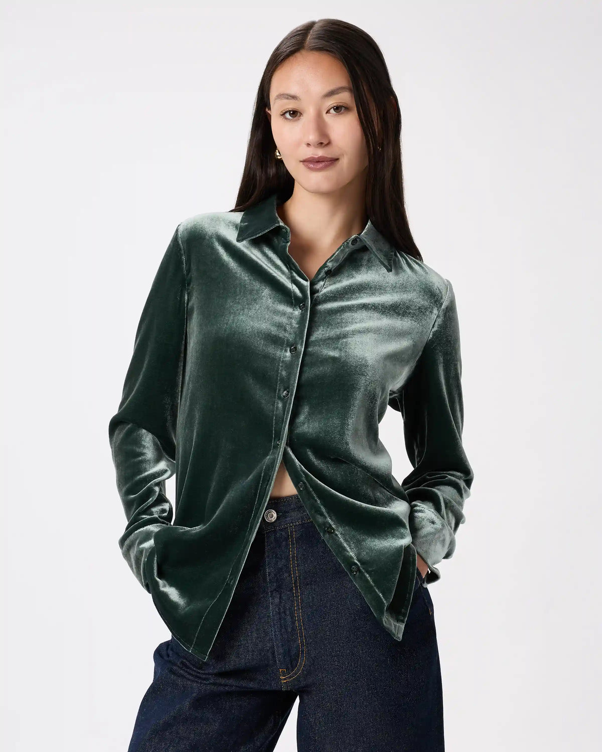 Stretch Silk Velvet Long Sleeve Shirt