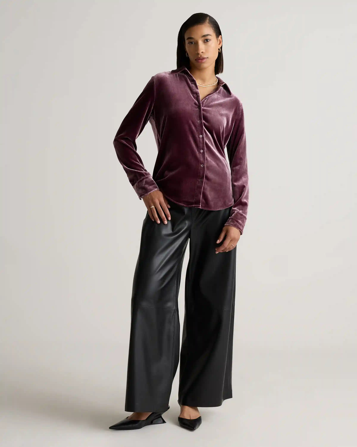 Stretch Silk Velvet Long Sleeve Shirt
