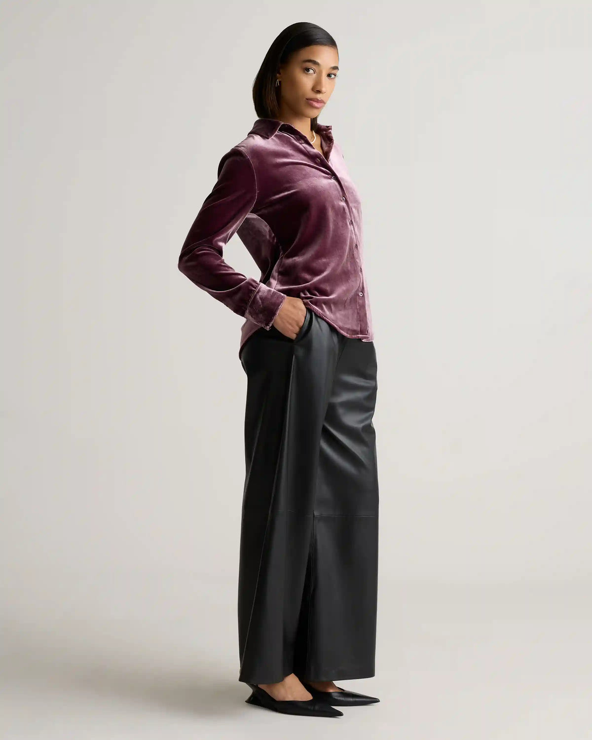 Stretch Silk Velvet Long Sleeve Shirt