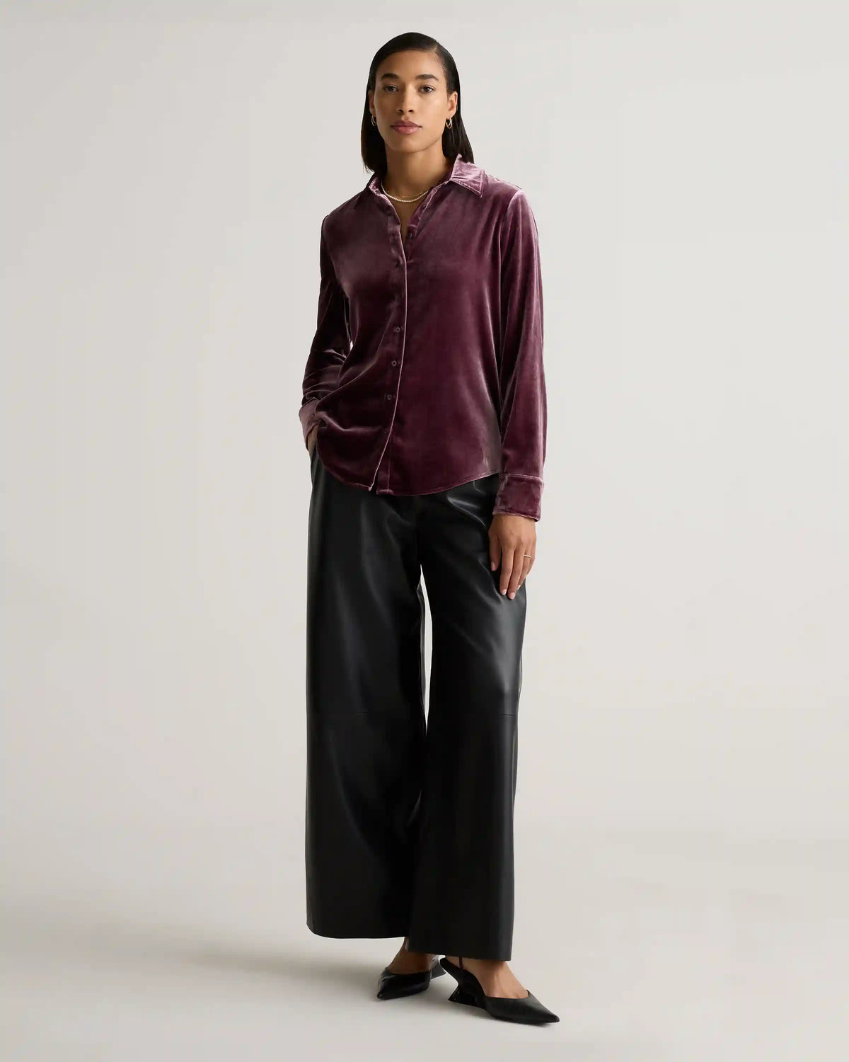 Stretch Silk Velvet Long Sleeve Shirt