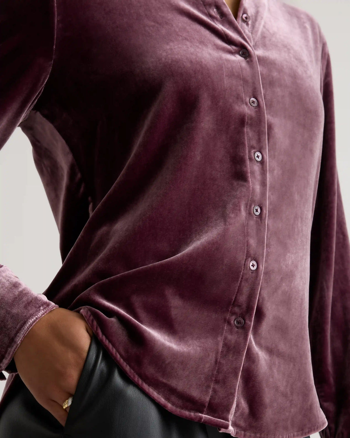 Stretch Silk Velvet Long Sleeve Shirt