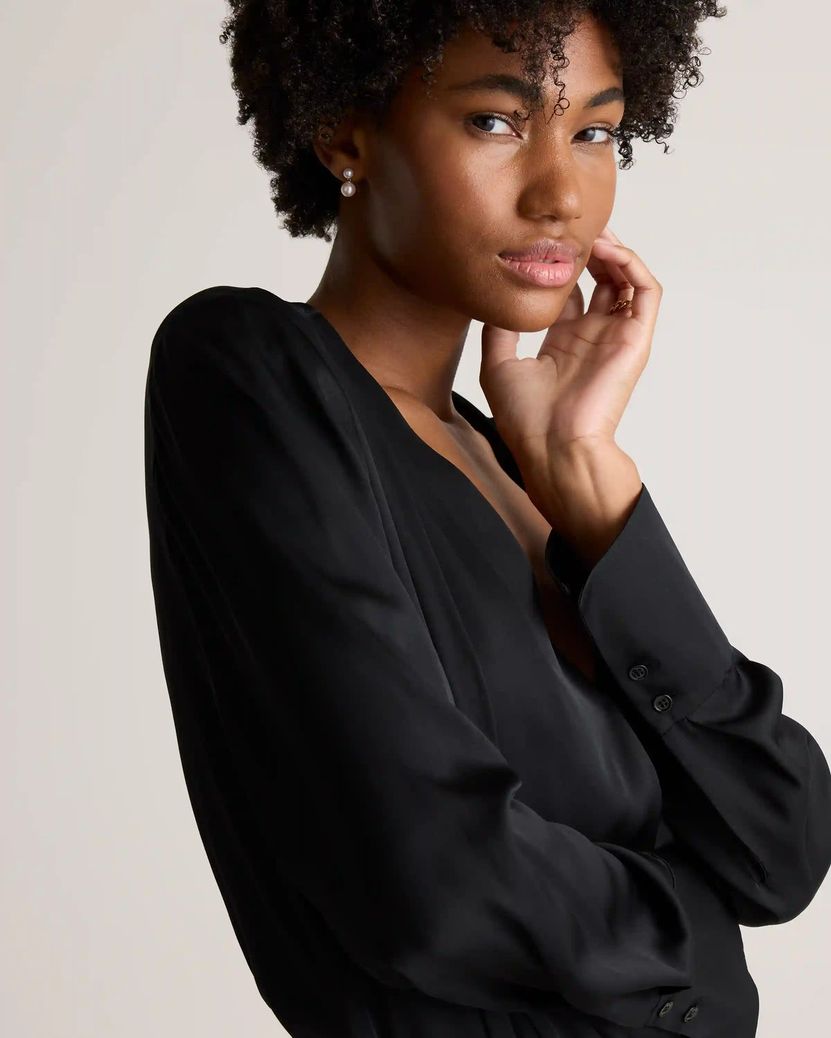Washable Stretch Silk Surplice Bodysuit