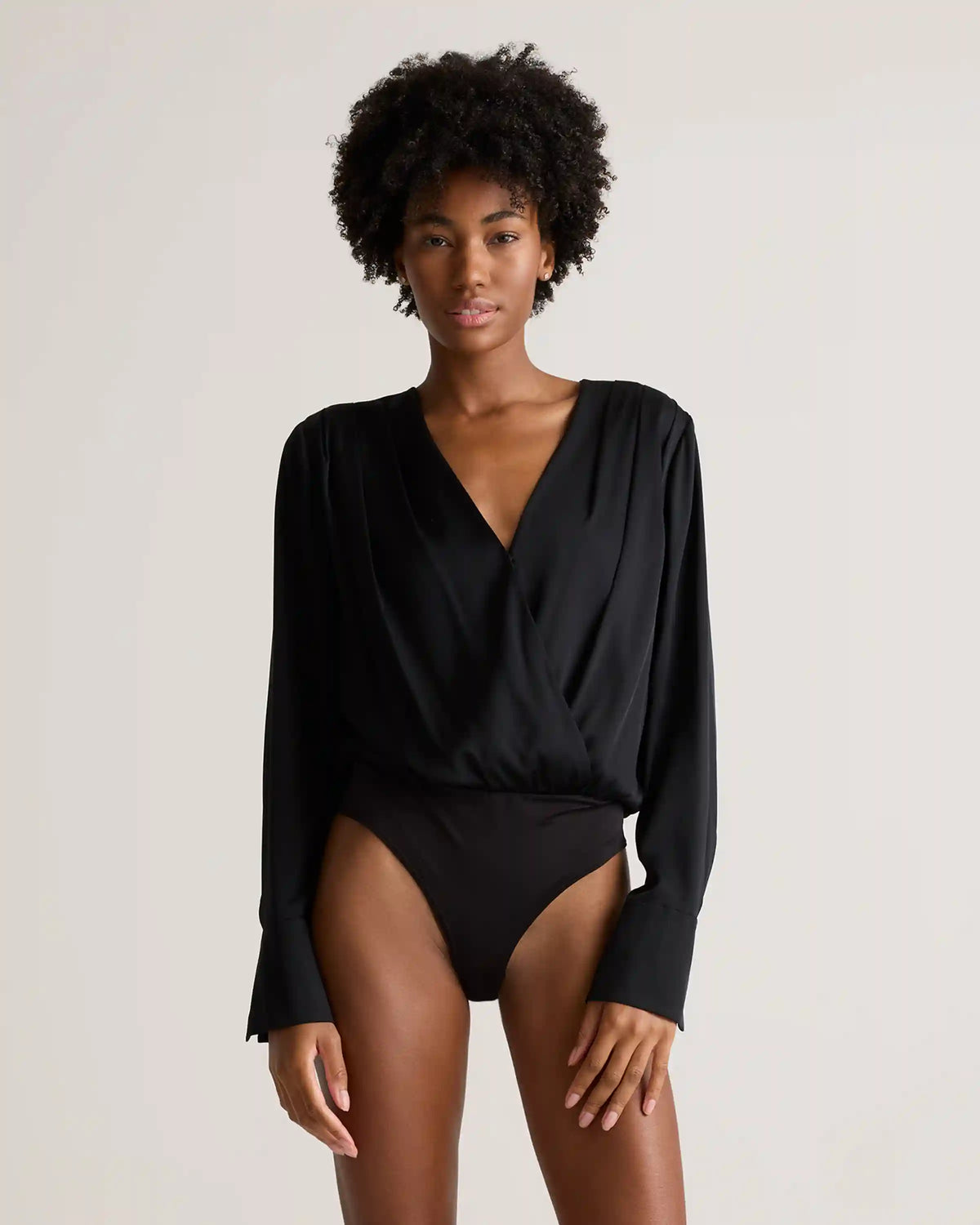 Washable Stretch Silk Surplice Bodysuit