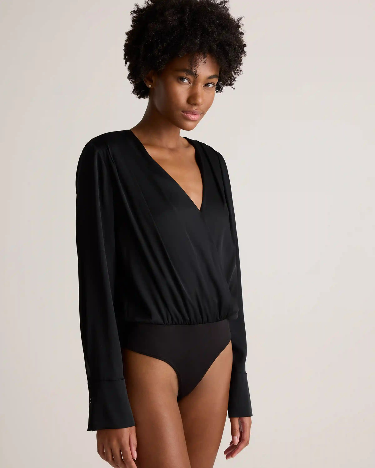 Washable Stretch Silk Surplice Bodysuit