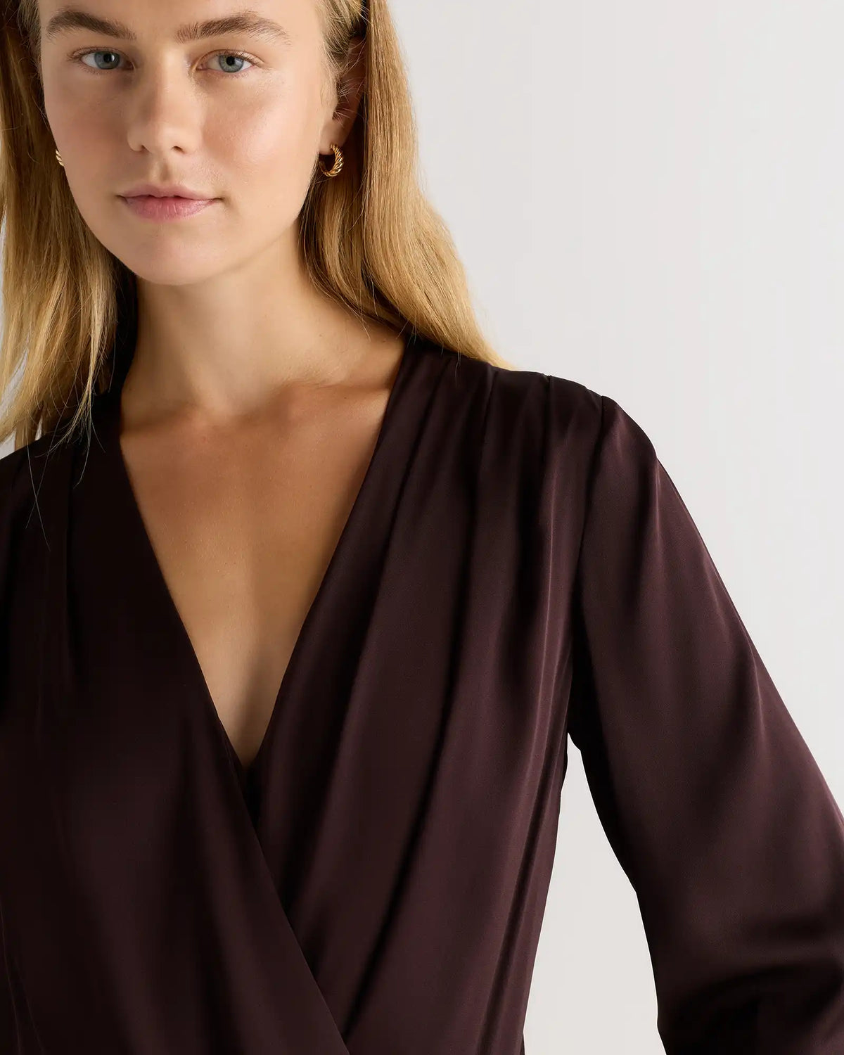 Washable Stretch Silk Surplice Bodysuit