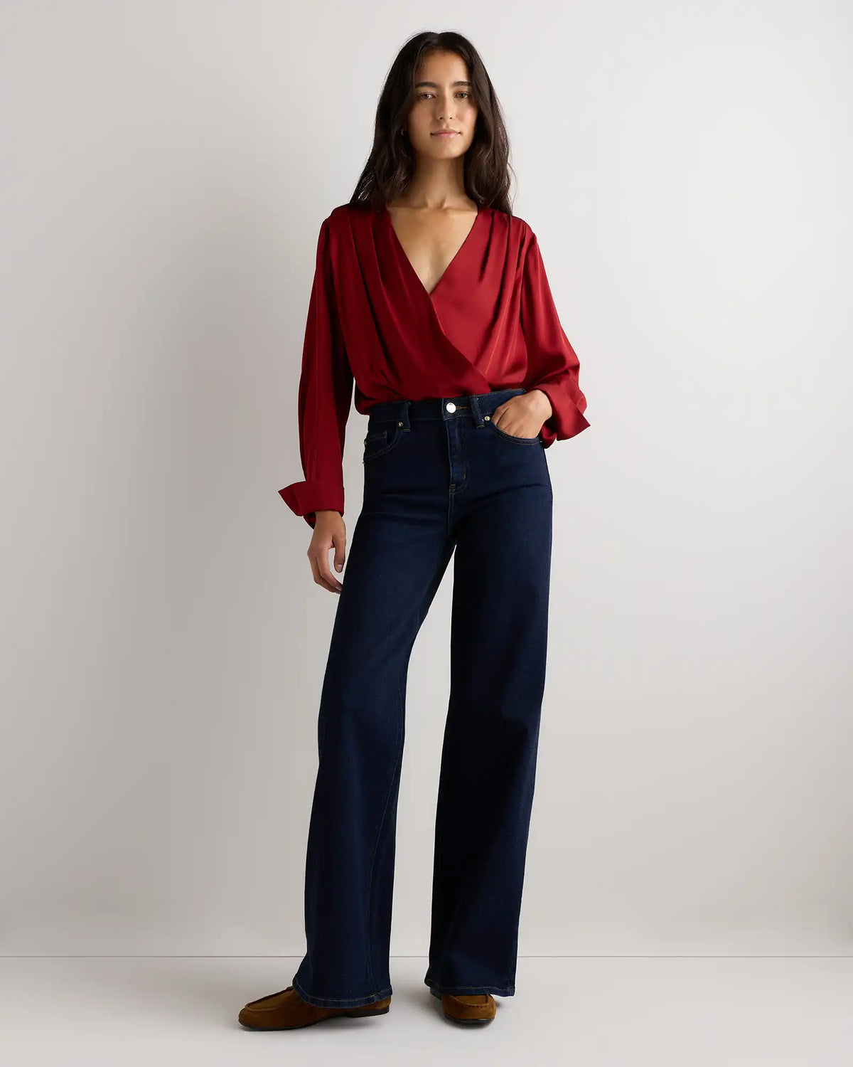 Washable Stretch Silk Surplice Bodysuit