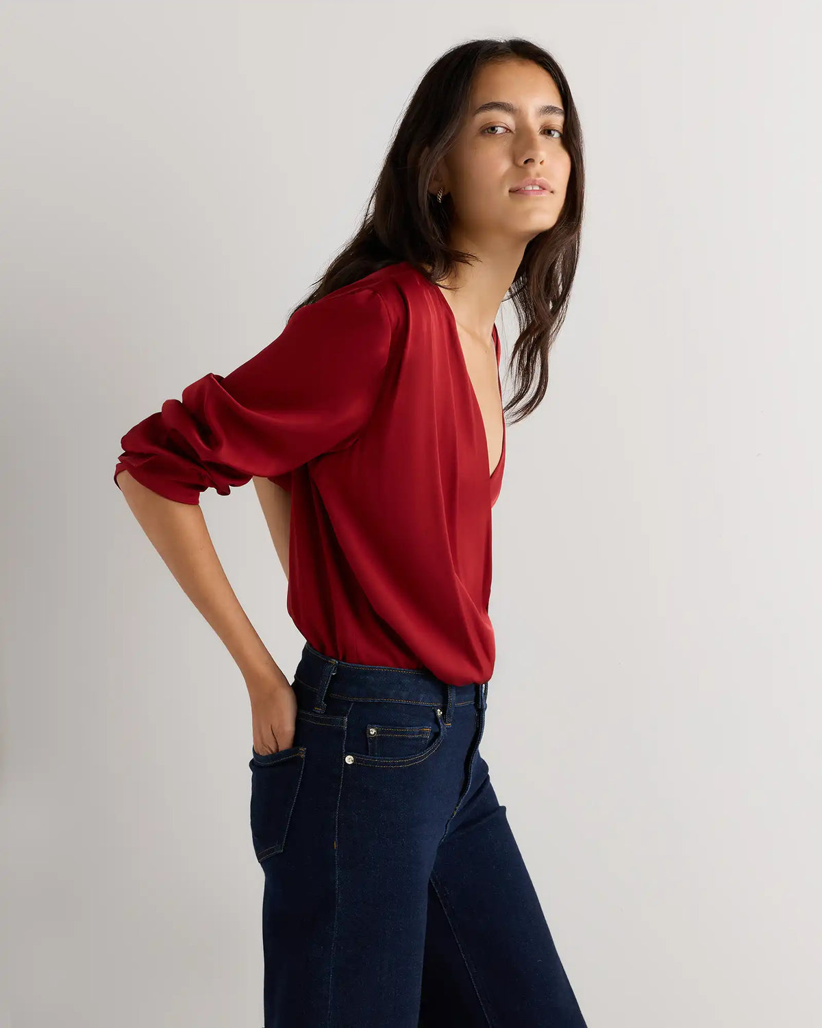 Washable Stretch Silk Surplice Bodysuit