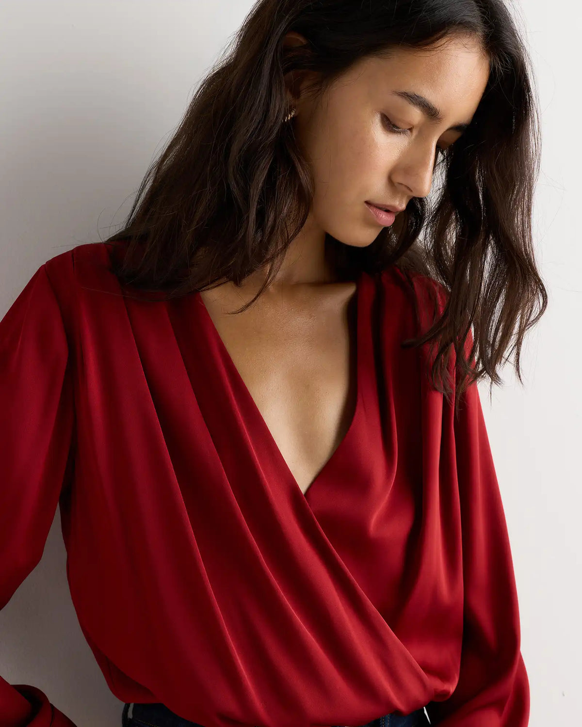 Washable Stretch Silk Surplice Bodysuit