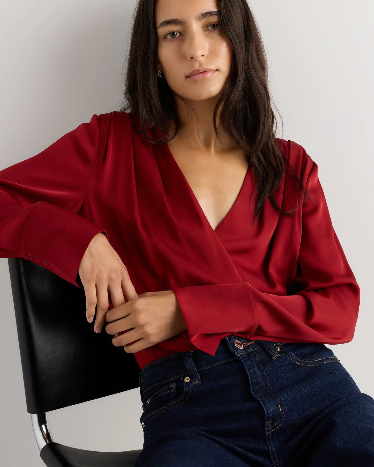 Washable Stretch Silk Surplice Bodysuit