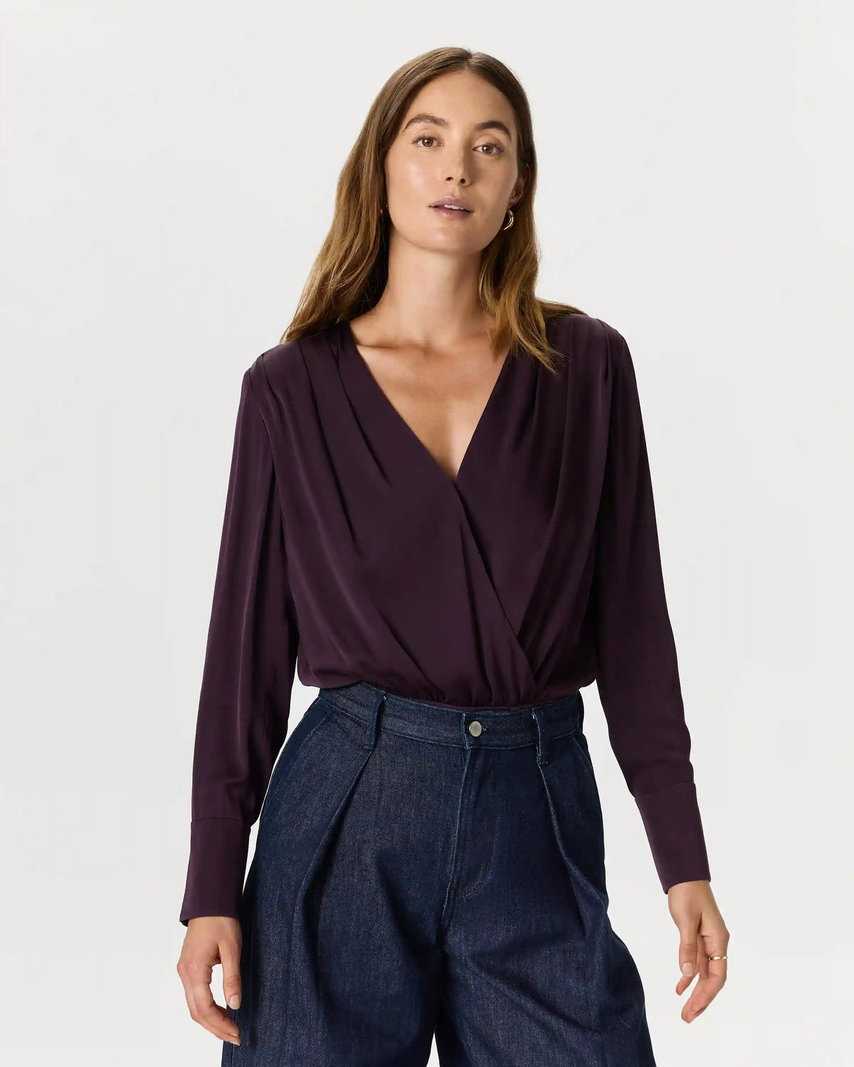Washable Stretch Silk Surplice Bodysuit