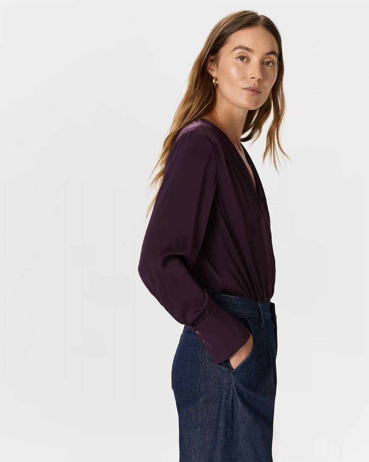 Washable Stretch Silk Surplice Bodysuit